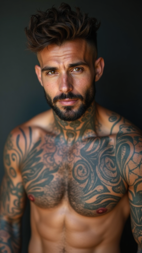 Hot Shirtless Tattooed Man with Nose Piercing