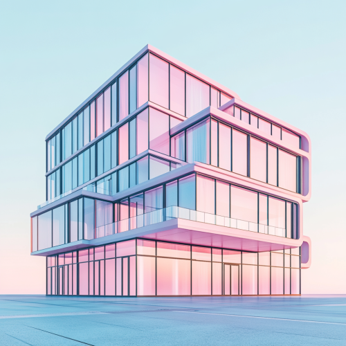 Hyper-realistic 3D render of modern hotel construction site.