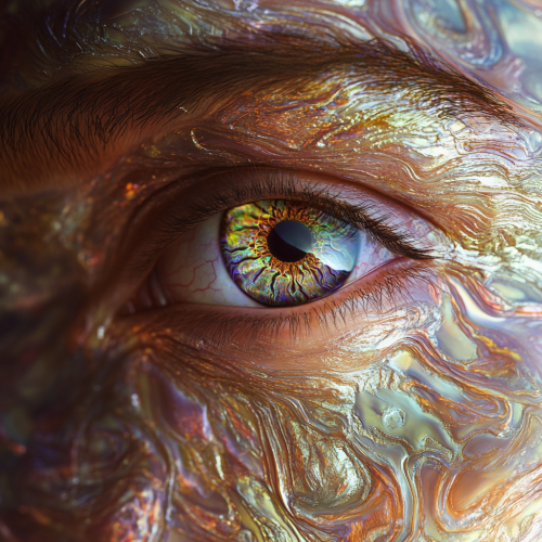Hyper-realistic human face with metallic swirling patterns. Hyper-realistic human face with metallic swirling patterns.