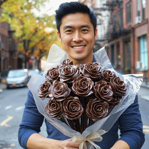 Hyper realistic milk chocolate rose bouquet for girlfriend gift. Hyper realistic milk chocolate rose bouquet for girlfriend gift.