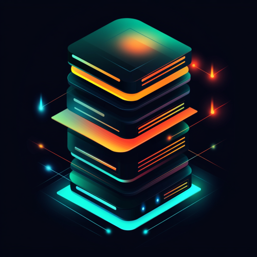 Icon representing Stage Development Environment with server stack, progress bar, cloud, and vibrant colors.