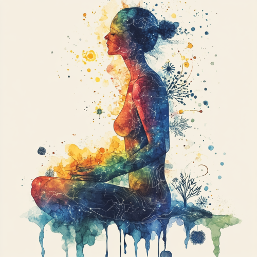 Illustrated title image for self-test, diverse symbols, vibrant colors.