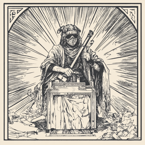 Illustration inspired by medieval etching, battles dust in city.