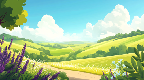 Illustration of Scarborough Fair with sage, rosemary, thyme. Sky serene.