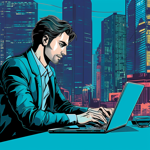 Illustration of real estate agent in Dubai office.