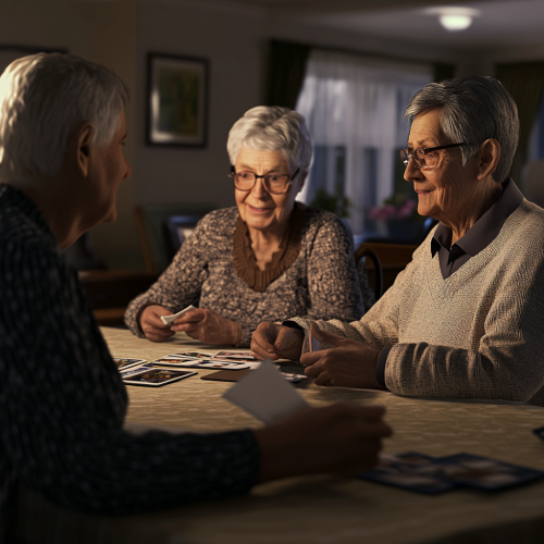 Image: Realistic photograph of elderly individuals in care home.