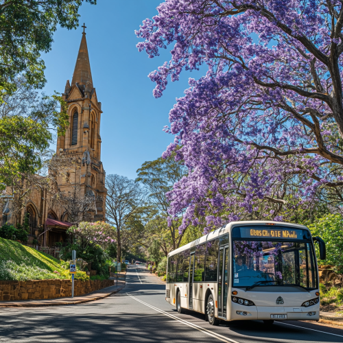 Image: Traditional Australian city with bus and church