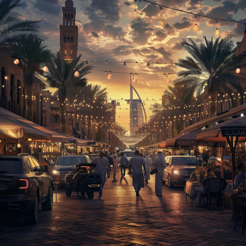 In Dubai, luxury cars at sunset market In Dubai, luxury cars at sunset market