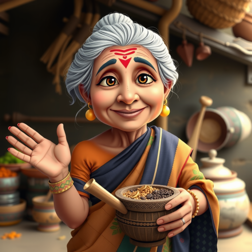 Indian Grandmother Mascot for Spice Brand
