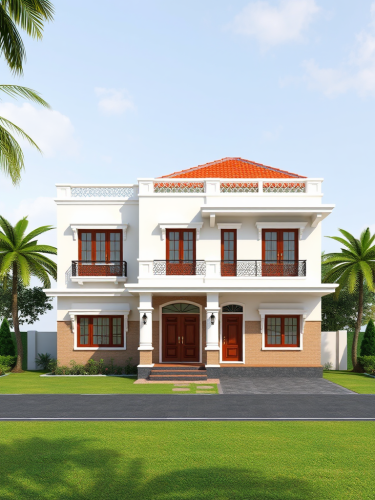 Indian Style Ground Floor Elevation and Plan