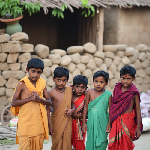 Indian Village Boys Enjoying Playtime Together