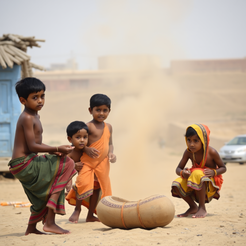 Indian Village Boys Enjoying a Game