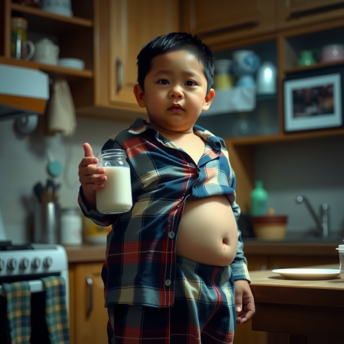 Indonesian Boy Drinking Weight Gain Milk at Night