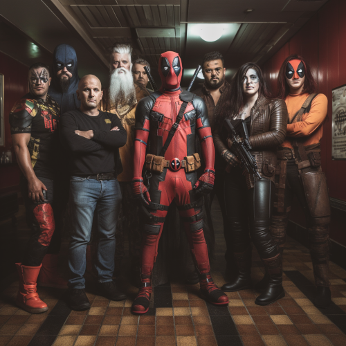 Indoor Group Photo of Cosplay Superheroes Gathering