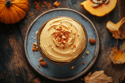 Indulgent pumpkin spice cream cheese, tempting and elegant.