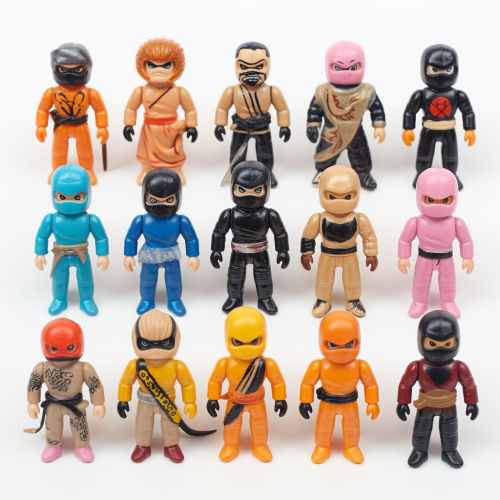 Inexpensive 1960s bootleg ninja toys with basic design.