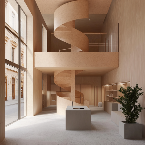 Inside Architectural Studio: Minimal Design Mezzanine Spiral Staircase