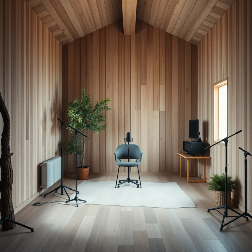 Inside a treehouse, modern podcast studio without equipment.