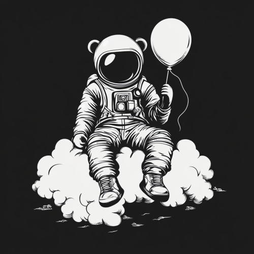 Inspirational bear logo: astronaut bear on cloud with balloon.