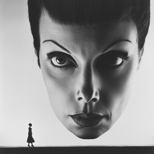 Intense Gaze: Woman Peering Over Edge