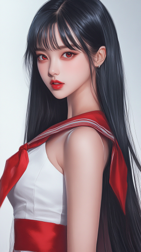 Intense Korean K-pop idol dressed like Sailor Mars.