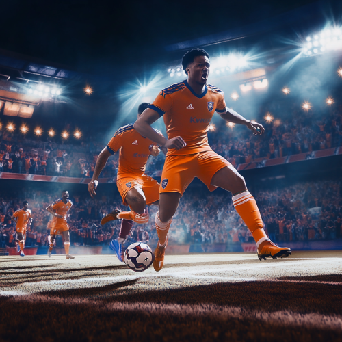 Intense football video game poster captures thrilling action.