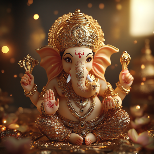 Intricate Lord Ganesha depiction with festive decorations. Intricate Lord Ganesha depiction with festive decorations.