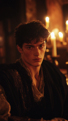 Intriguing historical drama: Heliogabalus in dimly-lit tavern. Intriguing historical drama: Heliogabalus in dimly-lit tavern.