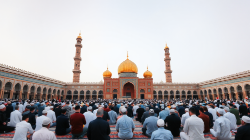 Iranian Muslims praying at Quds Mosque