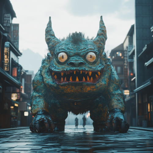 Japanese Giant Yokai in Edo Cityscape, 4k Studio Photo