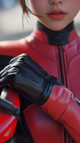 Japanese Woman in Racing Suit on Vibrant Yamaha