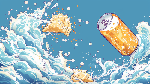 Japanese beer and gyoza dumpling flying in manga sky. Japanese beer and gyoza dumpling flying in manga sky.