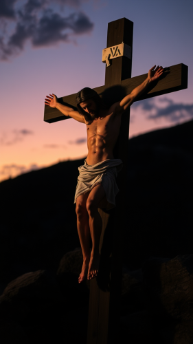 Jesus Bleeding on The Cross at Dusk