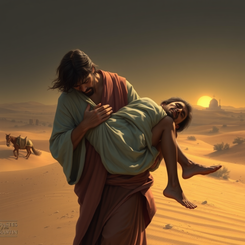 Jesus Carrying a Wounded Man in the Desert