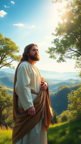 Jesus Christ in Tranquil Natural Landscape