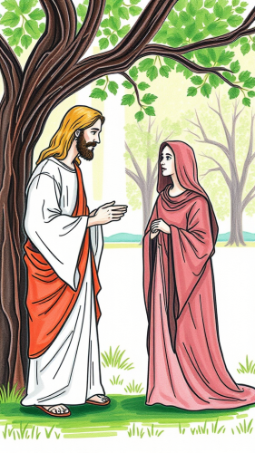 Jesus Speaking with Modern Woman in a Park