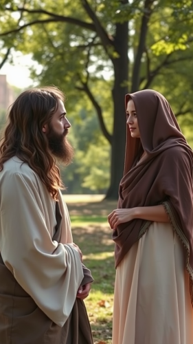 Jesus Speaking with Modern Woman in a Park