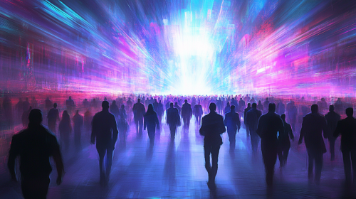 Journey to Future: Crowd Walks to Illuminated Horizon