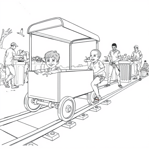 Joyful Children at Playground with Rail Cart System