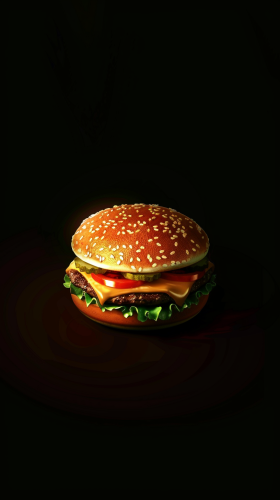 Juicy cheeseburger on black background, just cooked professionally