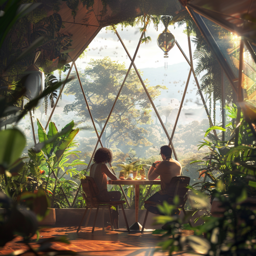 Jungle Cafe in Futuristic Dome with Tropical Surroundings