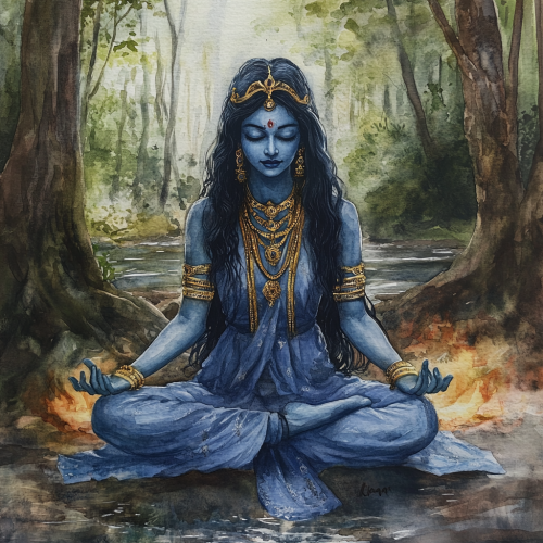 Kali Maa Meditates in Forest by Fire