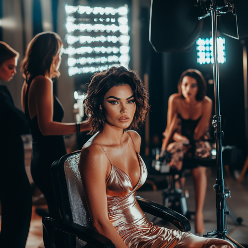 Kendall Jenner getting makeup and hair done on TV.