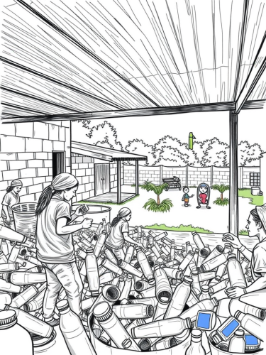 Kids Playing at Garden Near Recycling Plant