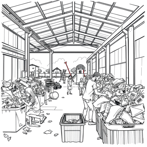 Kids play at waste sorting facility playground.