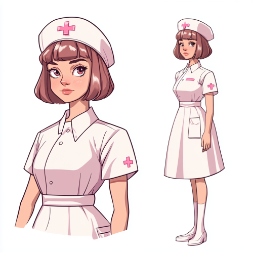 Kind Nurse in Vintage Inspired Uniform with Pink Cross