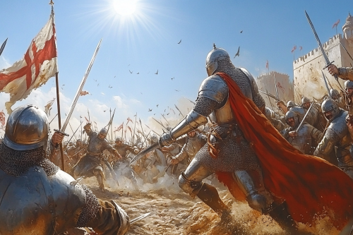 King Baldwin IV slays enemy in 19th century battle.