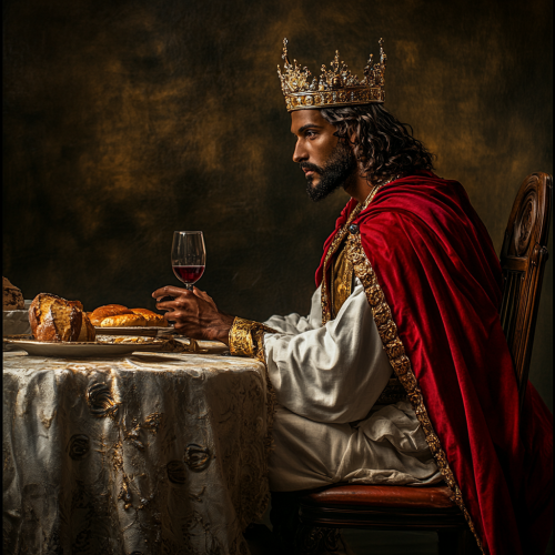 King Jesus Waits for Guest with Bread, Wine