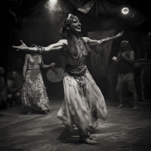 Krump dance performance with diverse characters in cinematic lighting.