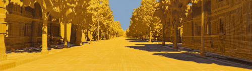 LIDAR scan of mythical city with golden colors.